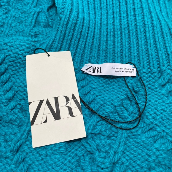 Zara Teal Knit Turtleneck Fringe Sweater Vest Sz-Medium - Picture 6 of 6